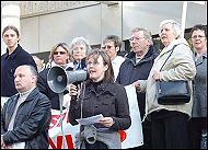 Dr Jackie Grunsell addresses demo in Huddersfield