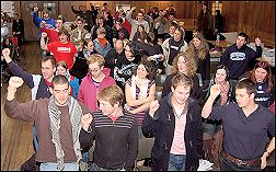 Delegates and visitors sing the 'Internationale'