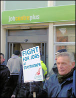 Staythorpe power station construction workers protest outside Newark Jobcentre, photo Steve Score