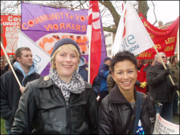 400 Coventry Community and Youth Workers Union (CYWU section of Unite) workers and supporters demonstrate against cuts, photo Coventry Socialist Party