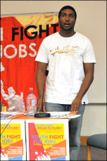 Sri Lankan speaker addresses Youth Fight for Jobs conference on the plight of the Tamil people, photo Paul Mattsson