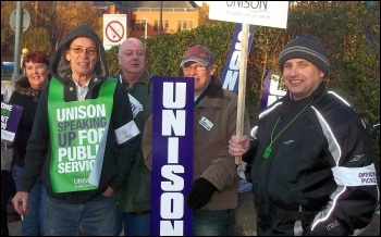 Unison members join the 30 November N30 public sector strike in Leeds , photo Iain Dalton