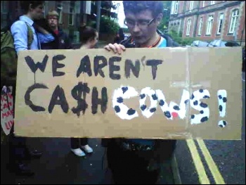 Students protesting in Nottinham against being treated as chas cows, 5.7.12 , photo by Becci Heagney