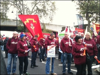 Communication Workers Union contingent on the 20 October TUC demo, photo by Socialist Party