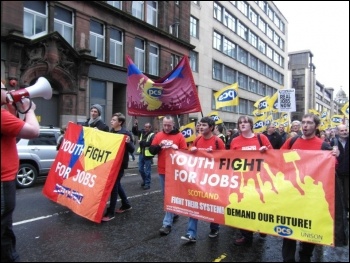 Scotland YFJ leading the PCS contingent through Glasgow,20  October 2012, photo YFJ Scotland