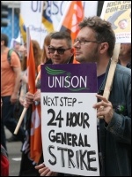 TUC demo 20 October 2012 placard for a 24 hour general strike , photo Becky Davis TUC demo 20 October 2012 placard for a 24 hour general strike , photo Becky Davis
