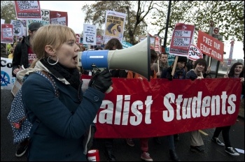 Students on the NUS national demonstration 12 November against the government attacks on university education, photo Paul Mattsson