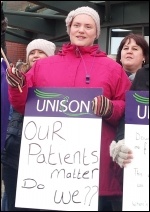 Unison staff at Pinderfields hospital strike, photo Iain Dalton