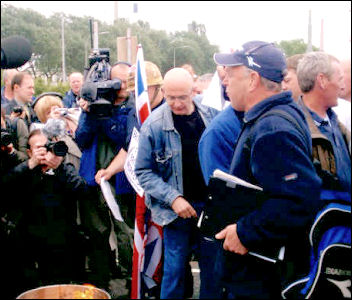 Lindsey Oil Refinery: Keith Gibson at the burning of the redundancy notices, photo Jim Reeves