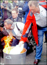 Lindsey Oil Refinery solidarity strikes: Publicly burning the redundancy notices , photo by Jim Reeves Lindsey Oil Refinery solidarity strikes: Publicly burning the redundancy notices , photo by Jim Reeves