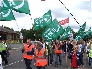Vestas wind turbine plant workers occupy and demonstrate against closure, supported by the RMT, photo Senan