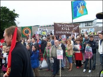 Vestas wind turbine plant workers occupy and demonstrate against closure, photo Senan