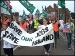 Vestas wind turbine plant workers occupy and demonstrate against closure, photo Senan