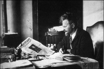 Leon Trotsky reading The Militant newspaper in 1931