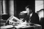 Leon Trotsky reading The Militant newspaper in 1931
