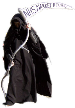 Grim reaper haunts NHS market reforms, photo Alison Hill