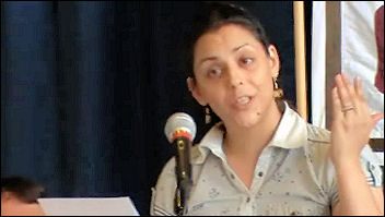 National Shop Stewards Network conference 2010, Marianthi Kypridou, of the Greek public sector union POE/YPPOT addresses conference , photo Socialist Party National Shop Stewards Network conference 2010, Marianthi Kypridou, of the Greek public sector union POE/YPPOT addresses conference , photo Socialist Party
