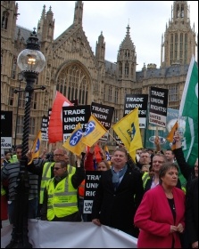 Trade Unionists lobbying parliament - trying to persuade at least 100 MPs to turn up at John McDonnell's Lawful Industrial Action bill's second reading, to prevent the Tories crushing it, photo by Suzanne Beishon