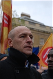 Ian Leahair at firefighters rally and lobby MPs against cuts, photo Suzanne Beishon