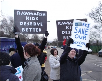 Rawmarsh Community School NUT teachers in Rotherham took nine days of strike action against cuts and redundancies, winning a repreive, photo Chris Borman Rawmarsh Community School NUT teachers in Rotherham took nine days of strike action against cuts and redundancies, winning a repreive, photo Chris Borman