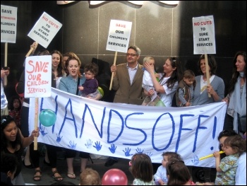 Save Our Children's Services Westminster organised a protest on Friday 8 April which was lively and effective in holding London's Westminster council to account., photo Save Our Children's Services Westminster
