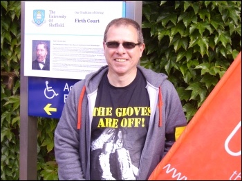Sheffield university Unite rep on support staff picket over pensions, 10.6.11 Sheffield university Unite rep on support staff picket over pensions, 10.6.11