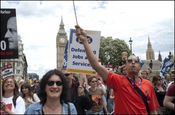 30 June coordinated strike action by the PCS civil service union and NUT, ATL and UCU teaching unions, photo Paul Mattsson