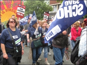 Manchester: 30 June coordinated strike action by the PCS civil service union and NUT, ATL and UCU teaching unions, photo Hugh Caffrey