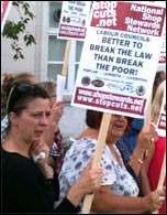 Better to break the law than break the poor: National Shop Stewards Network placard
