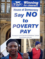 TGWU cleaners demonstrating against low pay, photo Molly Cooper