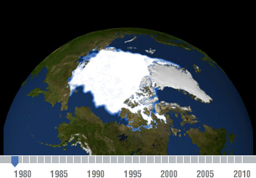 Arctic Sea Ice loss animation demonstrates drastic climate change through global warming, photo NASA Arctic Sea Ice loss animation demonstrates drastic climate change through global warming, photo NASA