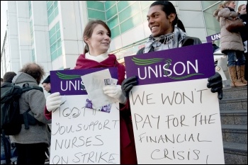 Unison placard - we won't pay for the financial crisis on 30 November 2011 strike, photo Paul Mattsson