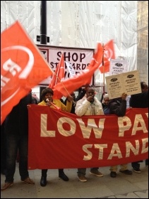 Initial cleaners on strike at St Pancras station, London 16.2.12, photo by Suzanne Beishon