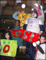 Kirklees Sure Start children centres lobby Kirklees council's budget meeting, photo by Huddersfield Socialist Party