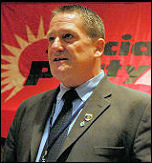 John Hancock speaking at Socialist Party congress 2008, photo Paul Mattsson