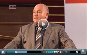 Bob Crow at the 10 May 2012 public sector strike rally, Wwestminster Central Hall