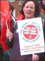 Unite Health demo at Manchester Royal Infirmary, during 10 May public sector strike, photo Hugh Caffrey Unite Health demo at Manchester Royal Infirmary, during 10 May public sector strike, photo Hugh Caffrey