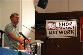 Prison Officers Association National Chairman PJ McParlin addresses National Shop Stewards Network conference, 9 June 2012, photo Suzanne Beishon