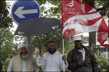 Leyton bus workers took part in the 22 June 2012 London-wide bus strike , photo Paul Mattsson Leyton bus workers took part in the 22 June 2012 London-wide bus strike , photo Paul Mattsson