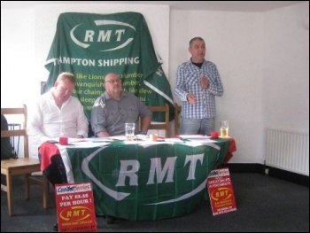RMT assistant national secretary Mark Carden addressing the post-demo meeting, against Condor 'sweatships'. 21.7.12, photo by Daz Procter