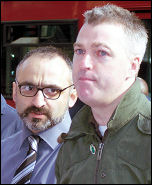 Onay Kasab and Glenn Kelly speak to the lobby  of Unison disciplinary hearings against four Socialist Party members, photo Alison Hill