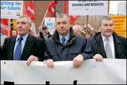 TGWU leader Tony Woodley, TUC leader Brendon Barber, and Amicus leader Derek Simpson