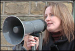 Dr Jackie Grunsell addresses the Huddersfield demo