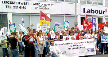 Protesting health workers and patients in Leicester