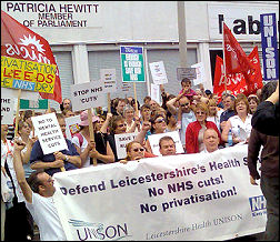 Protesting health workers and patients in Leicester