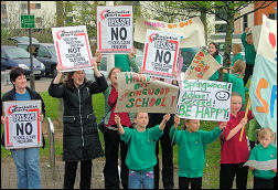 Lobby of Cardiff Liberal council by Schools campaign