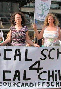 Lobby of Cardiff Liberal council by Schools campaign