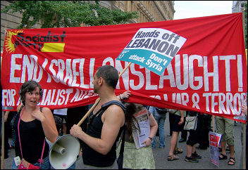 Socialist Party banner on the anti-war demo