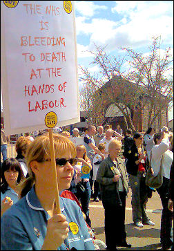 The NHS is bleeding to death - placard on Stoke NHS demo