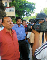 Siritunga outside the Ministry of Health in Colombo, photo by CWI